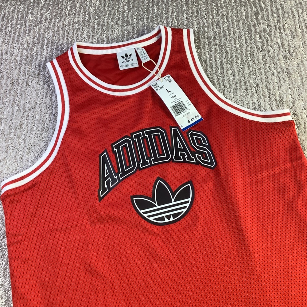 Adidas Tank Top Trefoil Logo Boys Large Red Sleeveless‎ Basketball Tank New